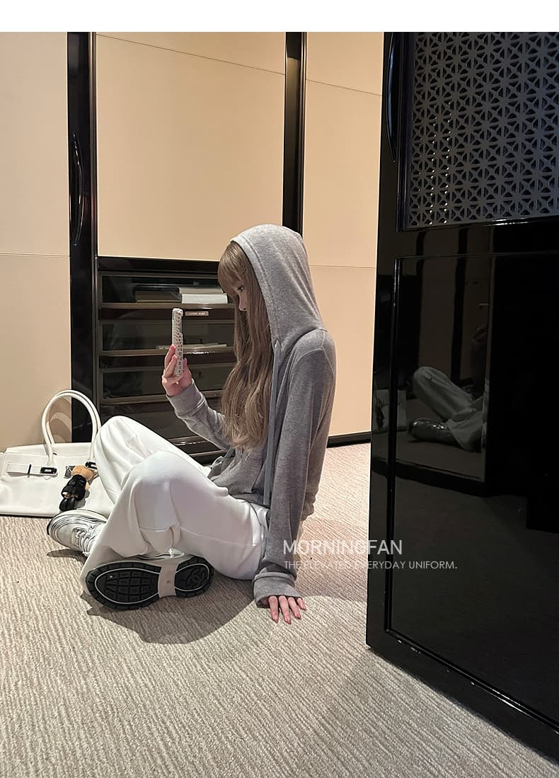 안녕하세요. 팬 팬 넣다 자매 왕 화이트 후드 티 스웨터 지퍼 여성 코트 얇은 스타일 비스듬한 어깨 쇼트 스타일 오픈 가디건 맨위 상세 이미지 59