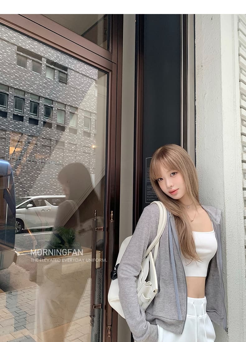 안녕하세요. 팬 팬 넣다 자매 왕 화이트 후드 티 스웨터 지퍼 여성 코트 얇은 스타일 비스듬한 어깨 쇼트 스타일 오픈 가디건 맨위 상세 이미지 61