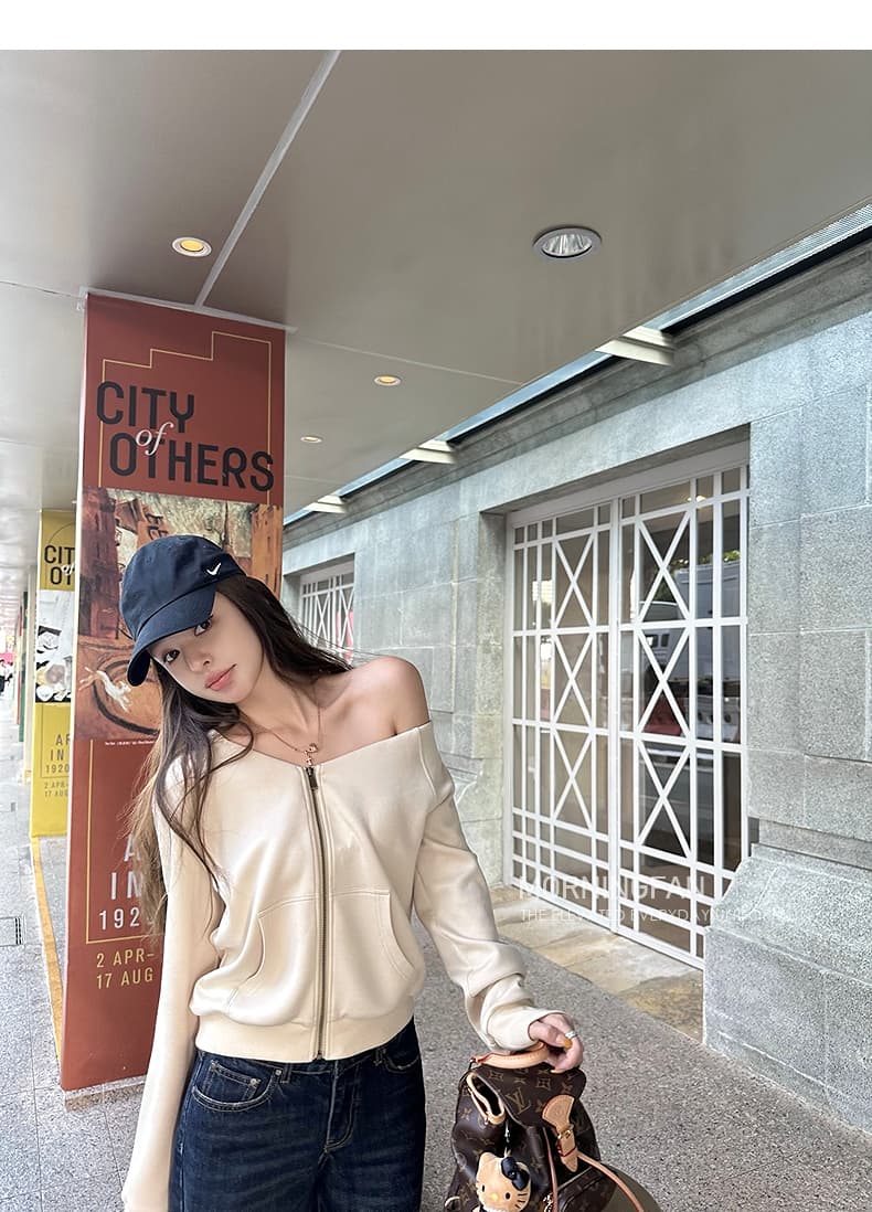 안녕하세요. 팬 팬 넣다 자매 왕 화이트 후드 티 스웨터 지퍼 여성 코트 얇은 스타일 비스듬한 어깨 쇼트 스타일 오픈 가디건 맨위 상세 이미지 64