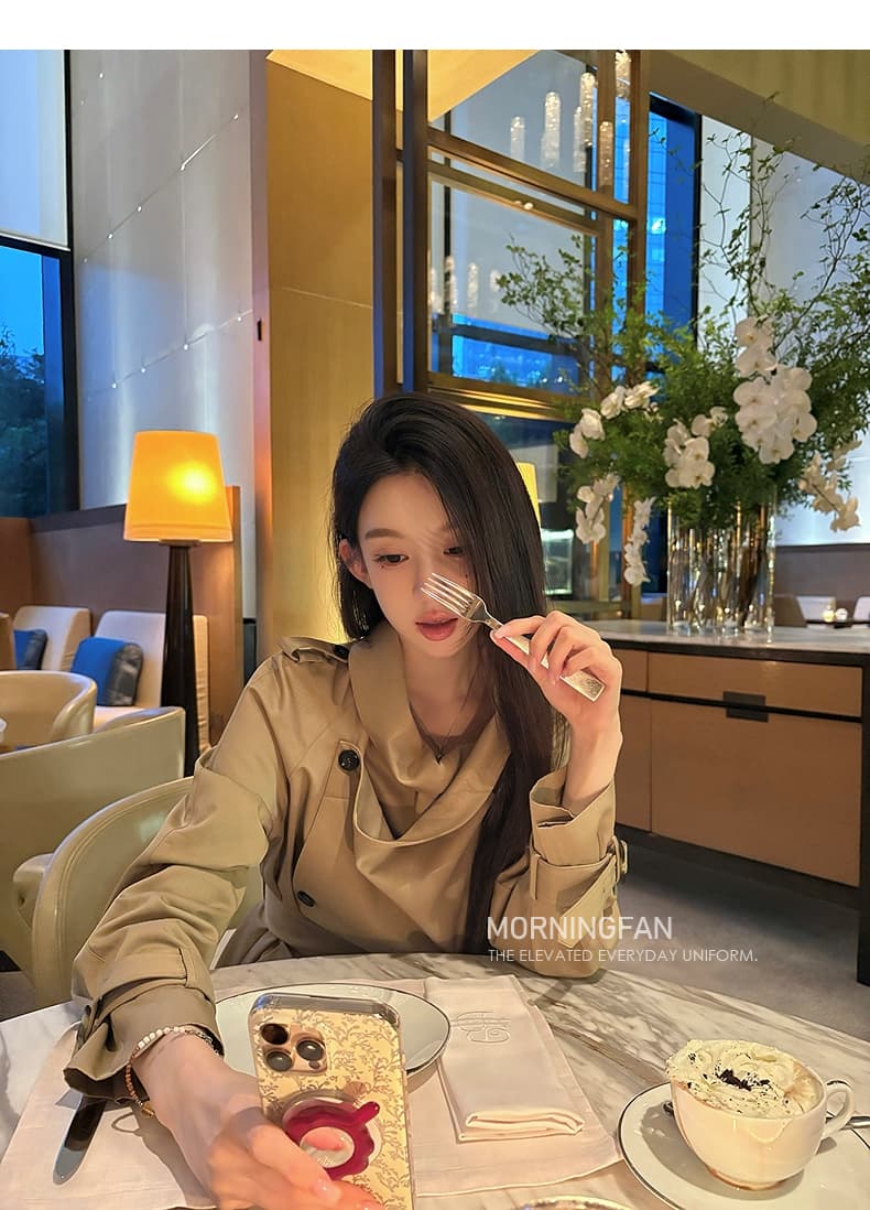 안녕하세요. 팬 팬 베이 촨 장면 어린이 긍정적 인 어깨 스탠드 칼라 영국식 바람 불규칙 중 쇼트 스타일 바람막이 여성 코트 가을 상세 이미지 20