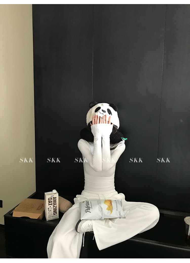 skk store 장기 느슨함 지배 아세트산 주간 실크 양모 털이 있는 당겨서 털 후드 티 스웨터 웨이 바지 세트 상세 이미지 11