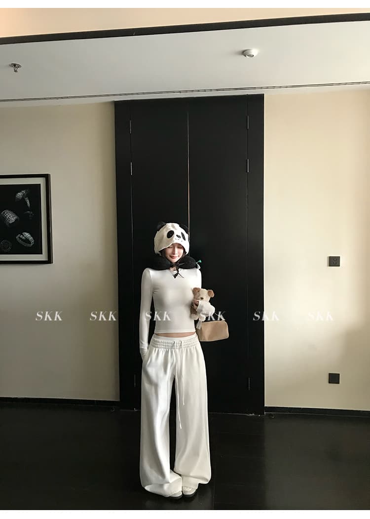 skk store 장기 느슨함 지배 아세트산 주간 실크 양모 털이 있는 당겨서 털 후드 티 스웨터 웨이 바지 세트 상세 이미지 12