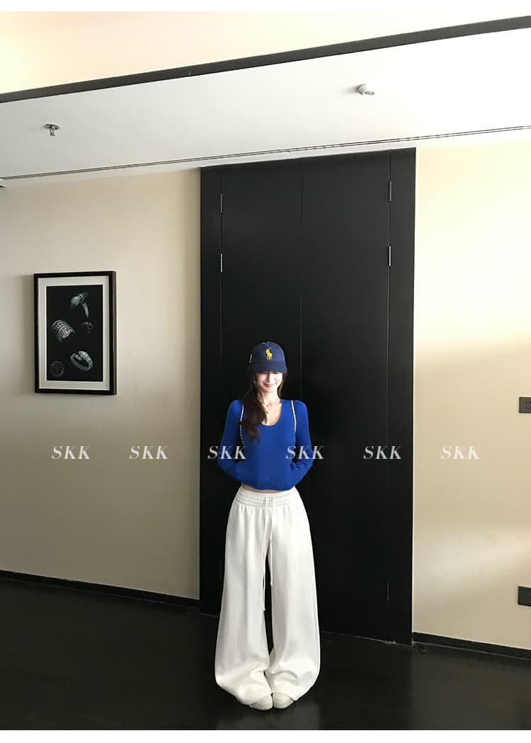 skk store 장기 느슨함 지배 아세트산 주간 실크 양모 털이 있는 당겨서 털 후드 티 스웨터 웨이 바지 세트 상세 이미지 15
