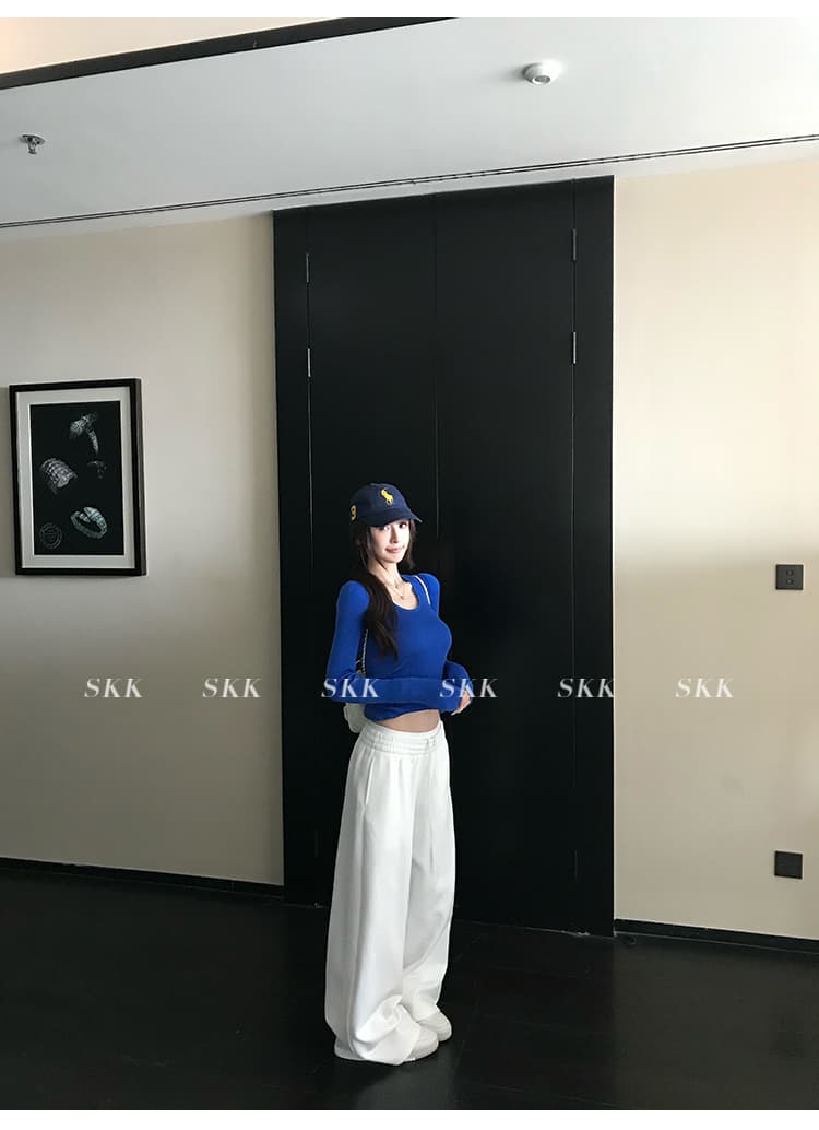 skk store 장기 느슨함 지배 아세트산 주간 실크 양모 털이 있는 당겨서 털 후드 티 스웨터 웨이 바지 세트 상세 이미지 16