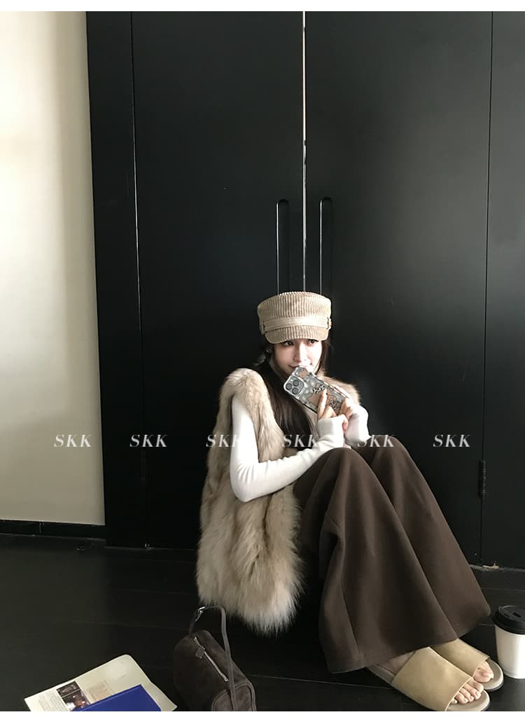 skk store 장기 느슨함 지배 아세트산 주간 실크 양모 털이 있는 당겨서 털 후드 티 스웨터 웨이 바지 세트 상세 이미지 17