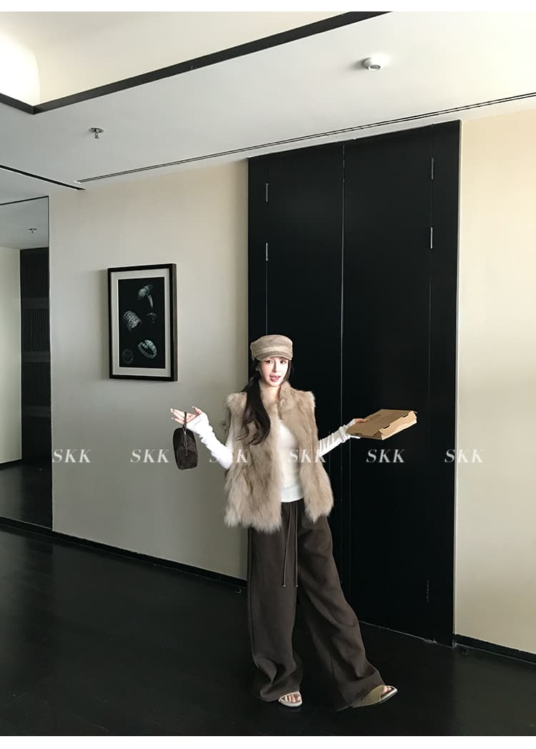 skk store 장기 느슨함 지배 아세트산 주간 실크 양모 털이 있는 당겨서 털 후드 티 스웨터 웨이 바지 세트 상세 이미지 19