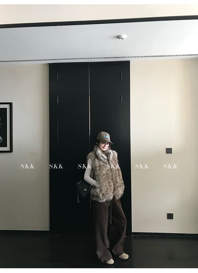 skk store 장기 느슨함 지배 아세트산 주간 실크 양모 털이 있는 당겨서 털 후드 티 스웨터 웨이 바지 세트 상세 이미지 31