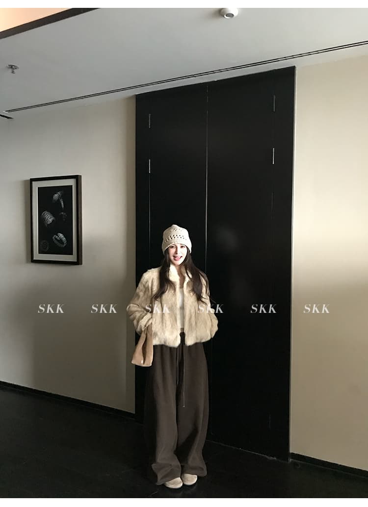 skk store 장기 느슨함 지배 아세트산 주간 실크 양모 털이 있는 당겨서 털 후드 티 스웨터 웨이 바지 세트 상세 이미지 37