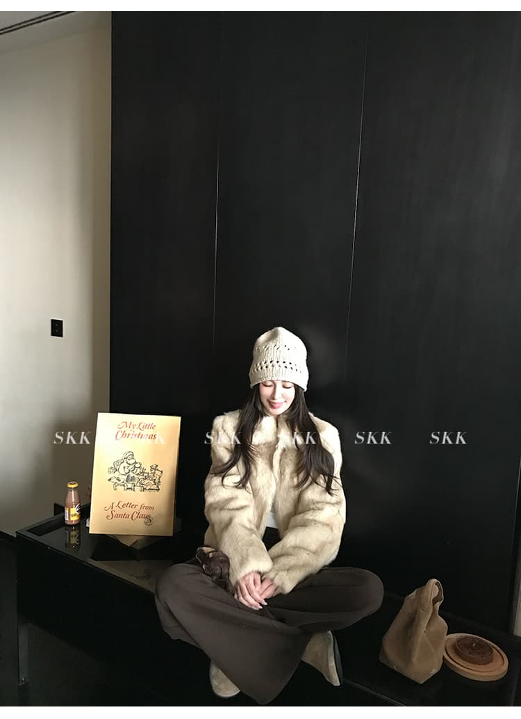 skk store 장기 느슨함 지배 아세트산 주간 실크 양모 털이 있는 당겨서 털 후드 티 스웨터 웨이 바지 세트 상세 이미지 38