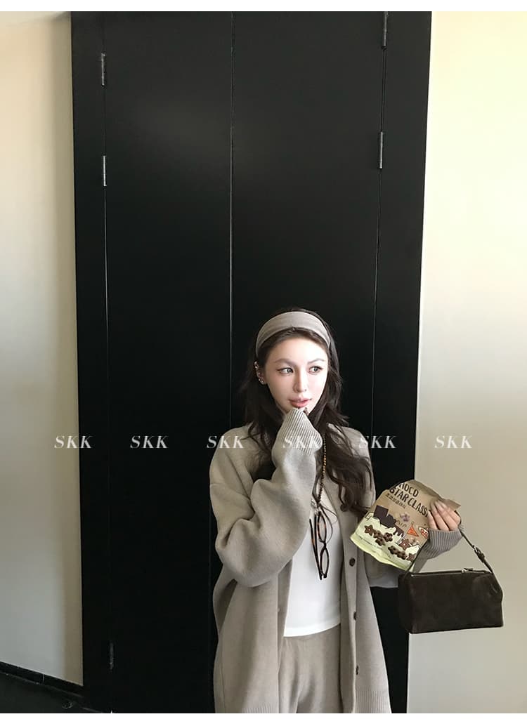 skk store 장기 느슨함 지배 아세트산 주간 실크 양모 털이 있는 당겨서 털 후드 티 스웨터 웨이 바지 세트 상세 이미지 40