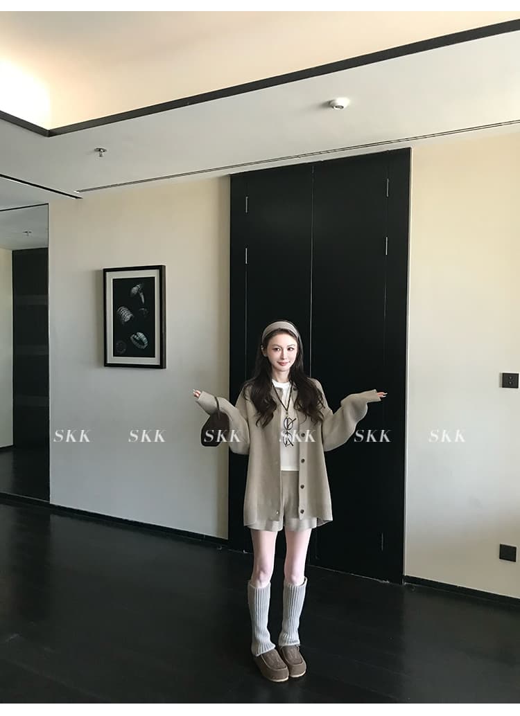skk store 장기 느슨함 지배 아세트산 주간 실크 양모 털이 있는 당겨서 털 후드 티 스웨터 웨이 바지 세트 상세 이미지 41