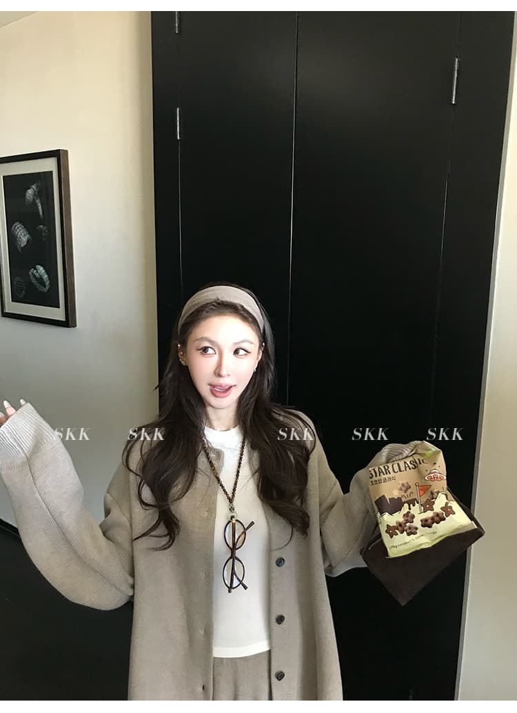 skk store 장기 느슨함 지배 아세트산 주간 실크 양모 털이 있는 당겨서 털 후드 티 스웨터 웨이 바지 세트 상세 이미지 42