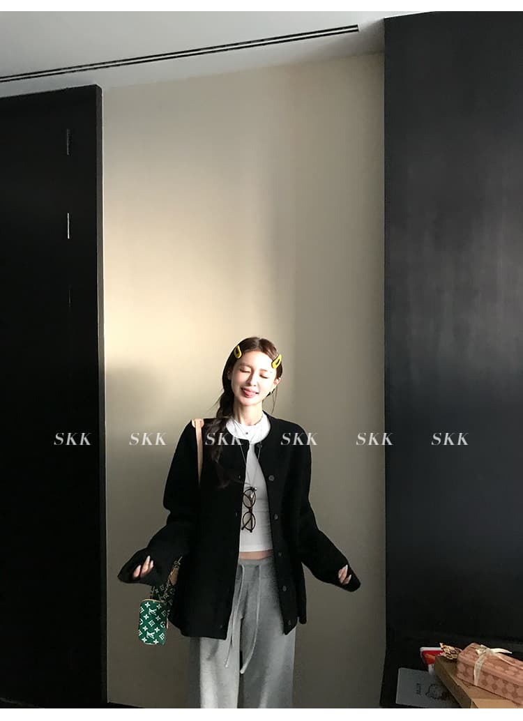 skk store 장기 느슨함 지배 아세트산 주간 실크 양모 털이 있는 당겨서 털 후드 티 스웨터 웨이 바지 세트 상세 이미지 46