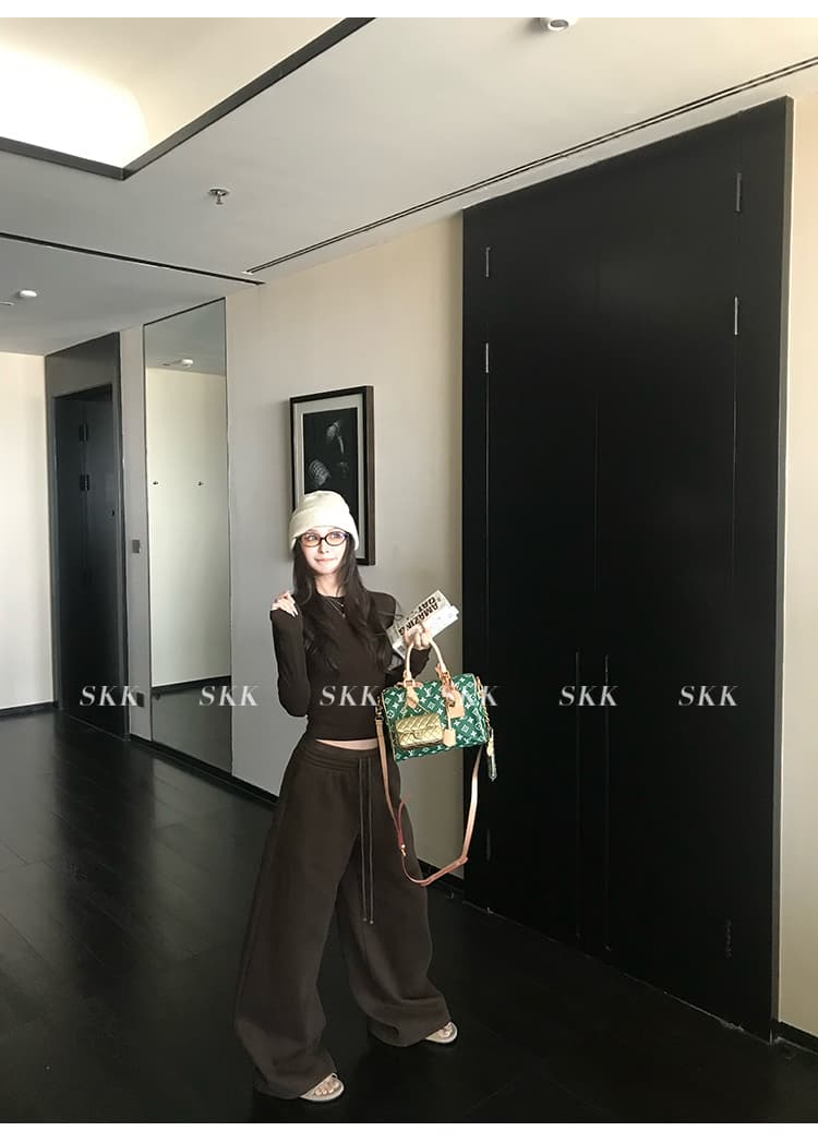 skk store 장기 느슨함 지배 아세트산 주간 실크 양모 털이 있는 당겨서 털 후드 티 스웨터 웨이 바지 세트 상세 이미지 54