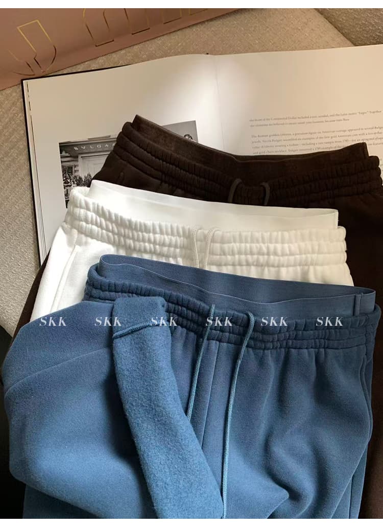 skk store 장기 느슨함 지배 아세트산 주간 실크 양모 털이 있는 당겨서 털 후드 티 스웨터 웨이 바지 세트 상세 이미지 57