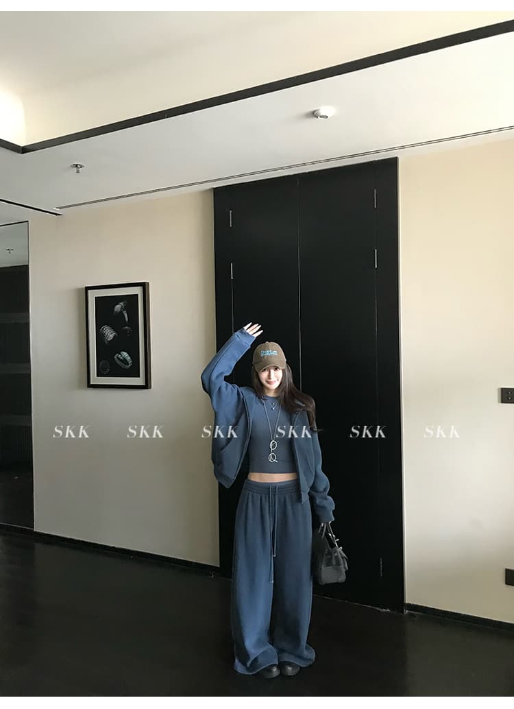 skk store 장기 느슨함 지배 아세트산 주간 실크 양모 털이 있는 당겨서 털 후드 티 스웨터 웨이 바지 세트 상세 이미지 58