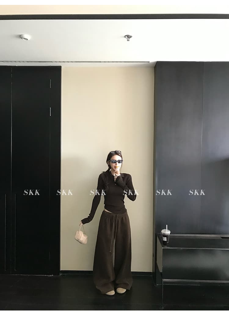skk store 장기 느슨함 지배 아세트산 주간 실크 양모 털이 있는 당겨서 털 후드 티 스웨터 웨이 바지 세트 상세 이미지 69