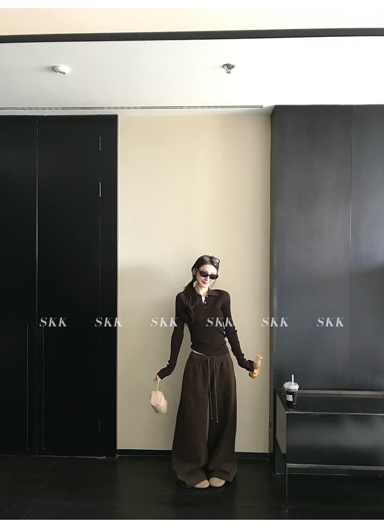 skk store 장기 느슨함 지배 아세트산 주간 실크 양모 털이 있는 당겨서 털 후드 티 스웨터 웨이 바지 세트 상세 이미지 71