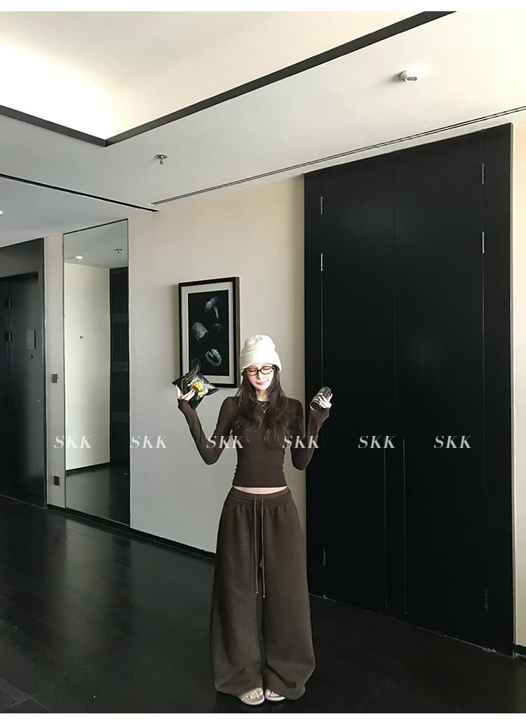 skk store 장기 느슨함 지배 아세트산 주간 실크 양모 털이 있는 당겨서 털 후드 티 스웨터 웨이 바지 세트 상세 이미지 78