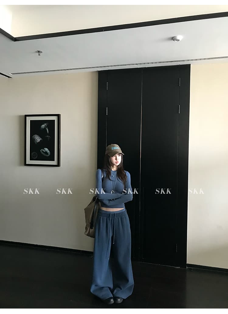 skk store 장기 느슨함 지배 아세트산 주간 실크 양모 털이 있는 당겨서 털 후드 티 스웨터 웨이 바지 세트 상세 이미지 81