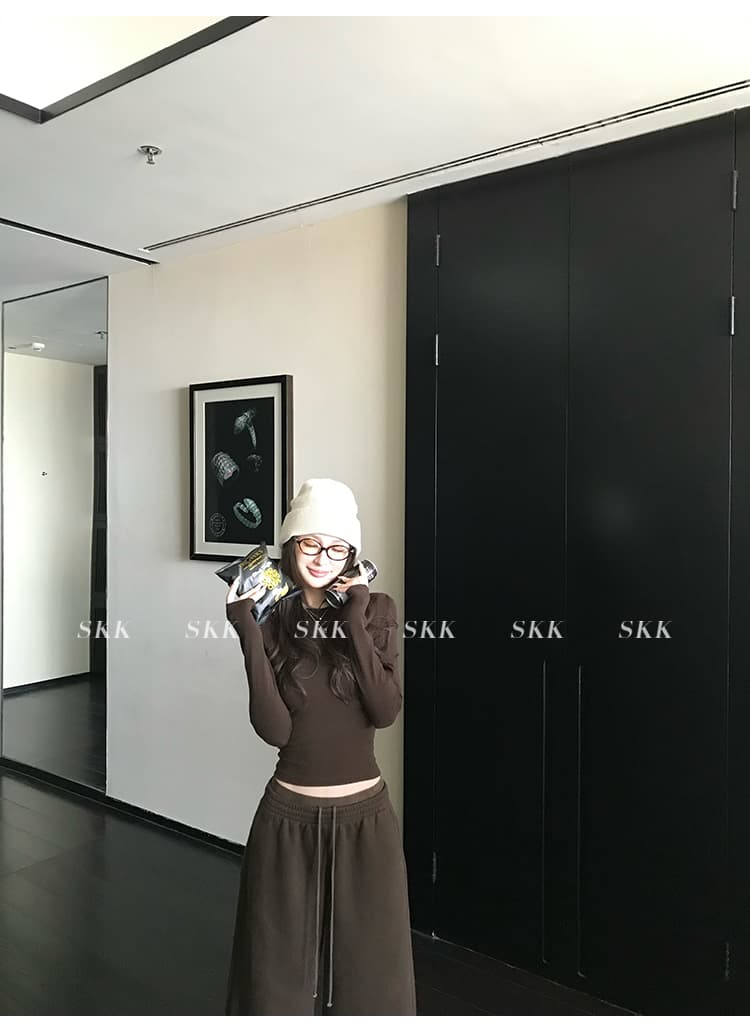 skk store 장기 느슨함 지배 아세트산 주간 실크 양모 털이 있는 당겨서 털 후드 티 스웨터 웨이 바지 세트 상세 이미지 93