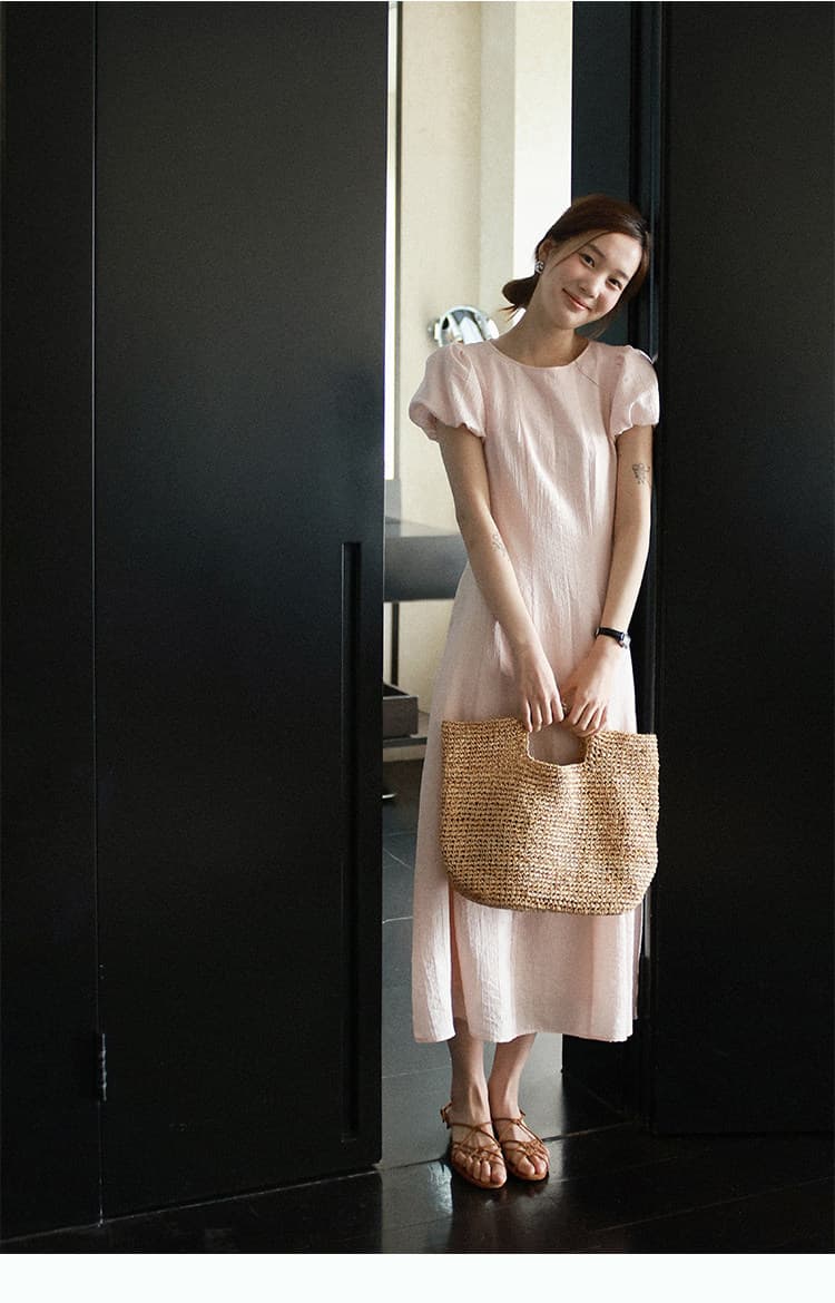 lalaglow 우유 서리 복숭아 치마 몸 12 조각 서있는 자르다 주간 실크 양모 무거운 작업 광택 실 슬림해 보이는 여성 드레스 여름 상세 이미지 5