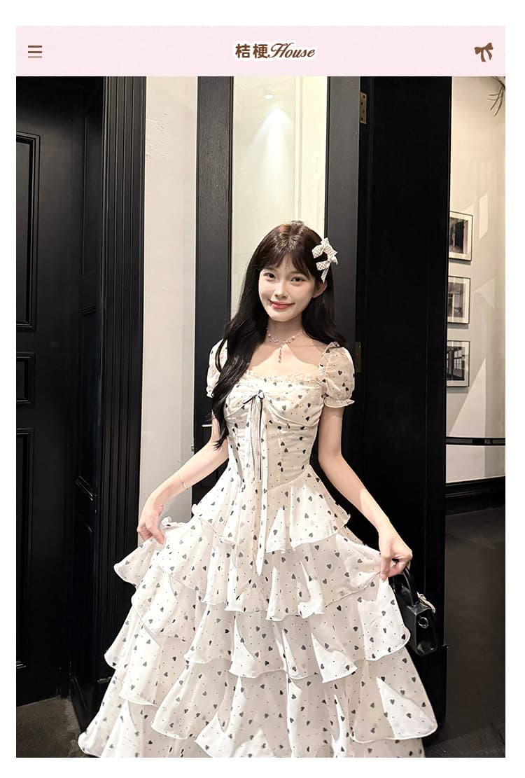 캄파넬라 세과 house 구름 멜라루카 프랑스식 광장 칼라 하트 도트 무늬 여성 드레스 여름 허리 수축 슬림해 보이는 케이크 롱 스커트 상세 이미지 1