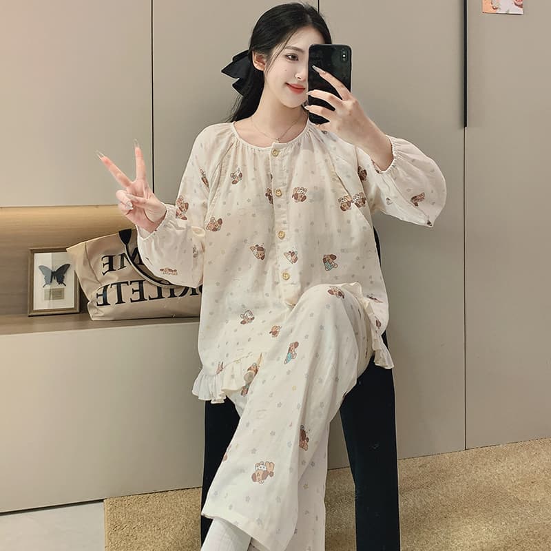 벨트 가슴 패드 100 순면 세트 달 서비스 여성 임산부 잠옷 수유 서비스 여름 임신 기간 수 있습니다. 조정 홈 이미지 3