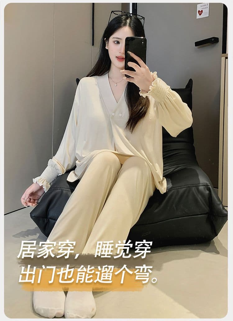 배 봉투 배 모달 달 서비스 여성 긴 소매 바지 봄 임산부 잠옷 수유 서비스 여름 생산 가정 서비스 세트 상세 이미지 8