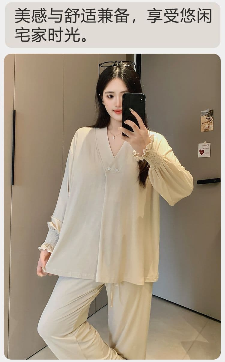 배 봉투 배 모달 달 서비스 여성 긴 소매 바지 봄 임산부 잠옷 수유 서비스 여름 생산 가정 서비스 세트 상세 이미지 13