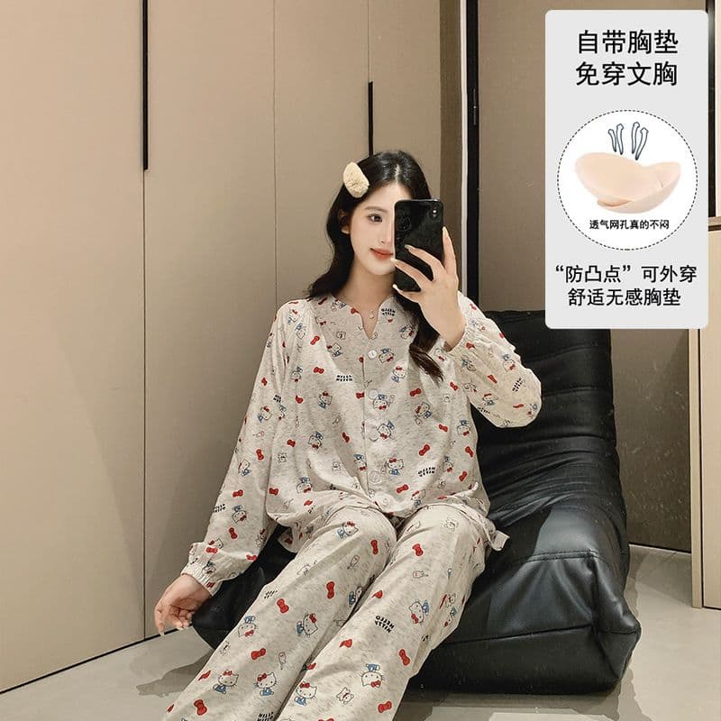 고정 가슴 패드 봄 여름 가을 얼음 도자기 면 수유 임산부 잠옷 待产 먹이주기 잠옷 세트