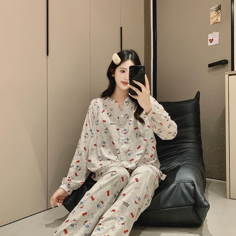 고정 가슴 패드 봄 여름 가을 얼음 도자기 면 수유 임산부 잠옷 待产 먹이주기 잠옷 세트 이미지 3