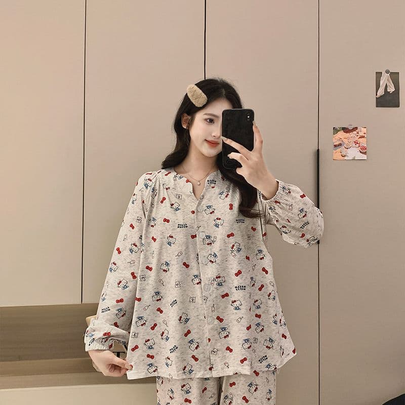 고정 가슴 패드 봄 여름 가을 얼음 도자기 면 수유 임산부 잠옷 待产 먹이주기 잠옷 세트 이미지 4