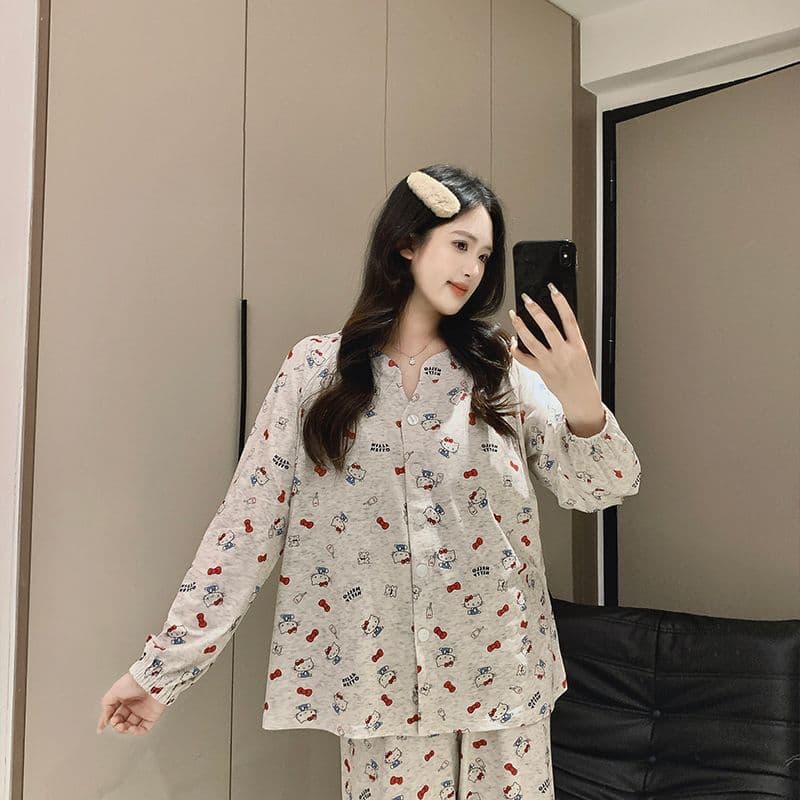 고정 가슴 패드 봄 여름 가을 얼음 도자기 면 수유 임산부 잠옷 待产 먹이주기 잠옷 세트 이미지 5