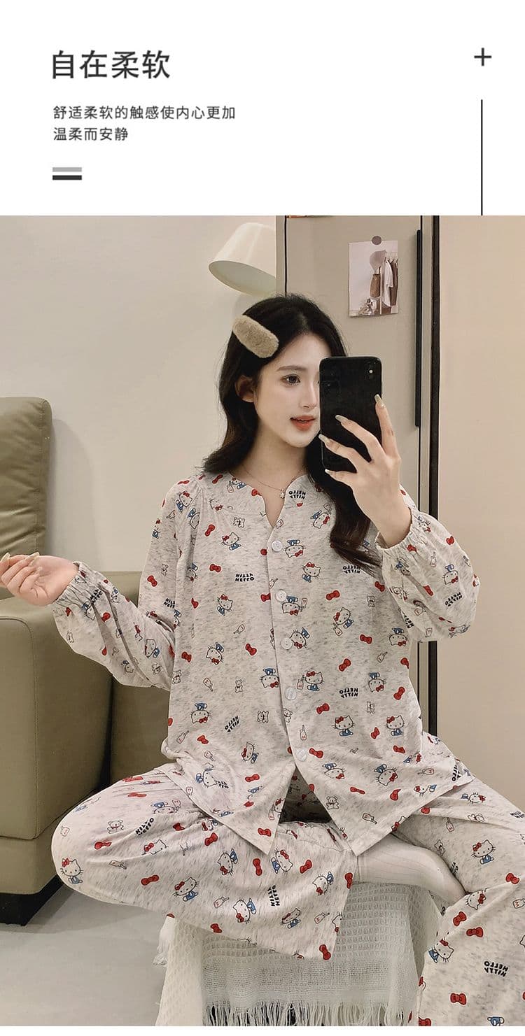 고정 가슴 패드 봄 여름 가을 얼음 도자기 면 수유 임산부 잠옷 待产 먹이주기 잠옷 세트 상세 이미지 6