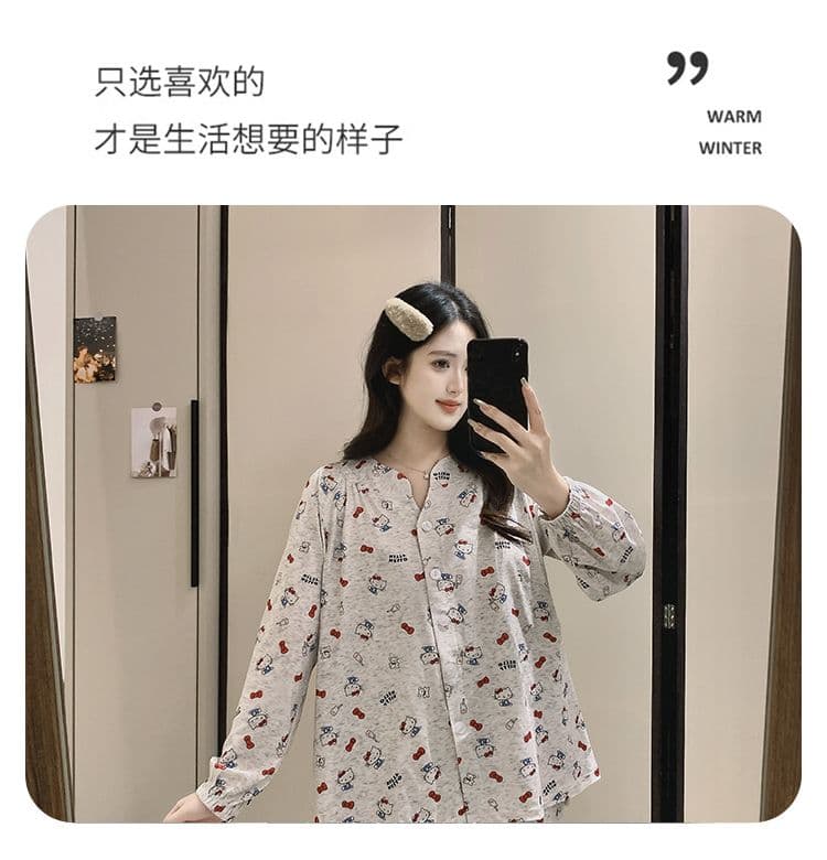 고정 가슴 패드 봄 여름 가을 얼음 도자기 면 수유 임산부 잠옷 待产 먹이주기 잠옷 세트 상세 이미지 10