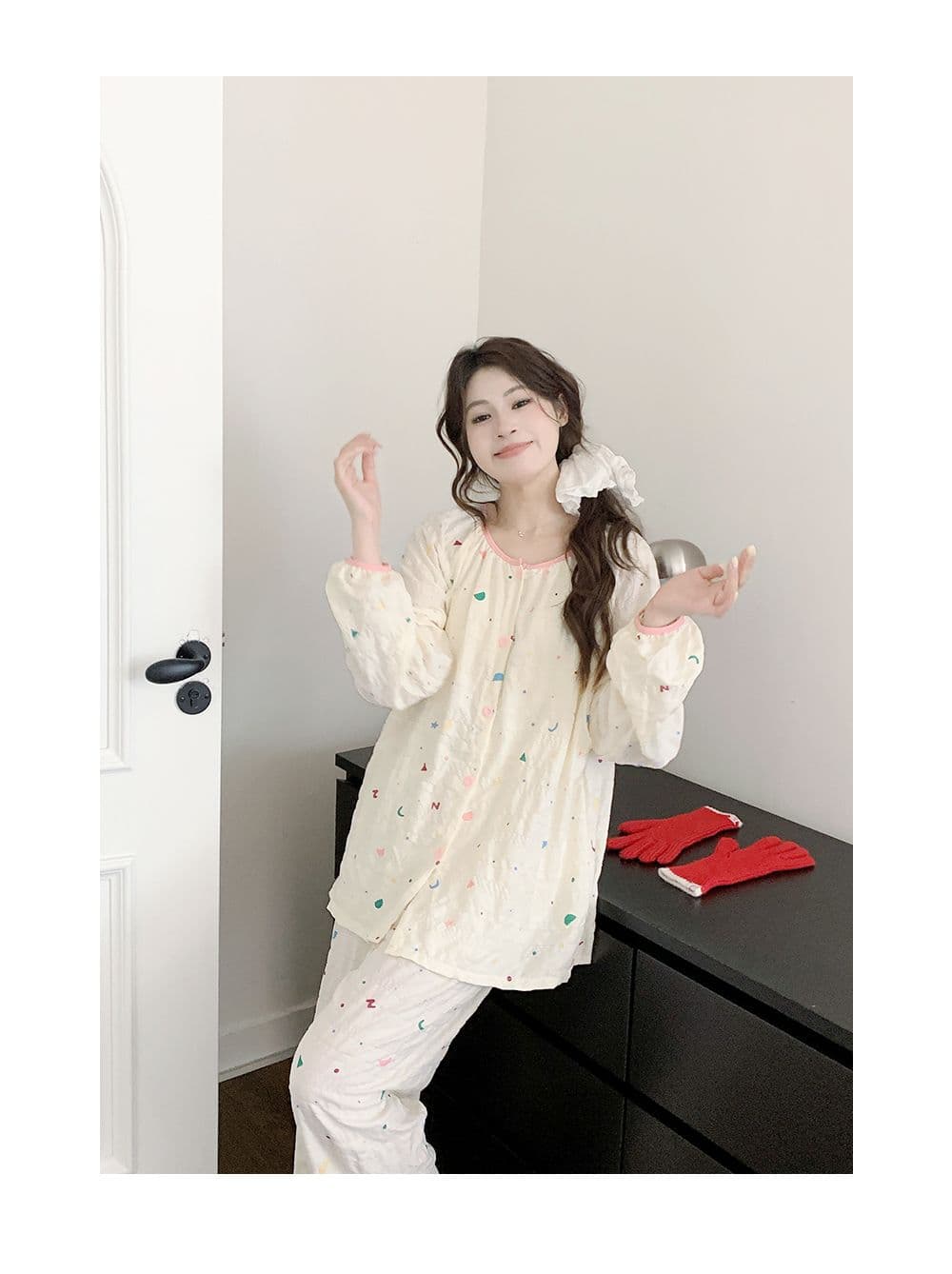 벨트 가슴 패드 구름 면 세트 달 서비스 여성 임산부 잠옷 수유 서비스 여름 임신 기간 수 있습니다. 조정 홈 세트 상세 이미지 10