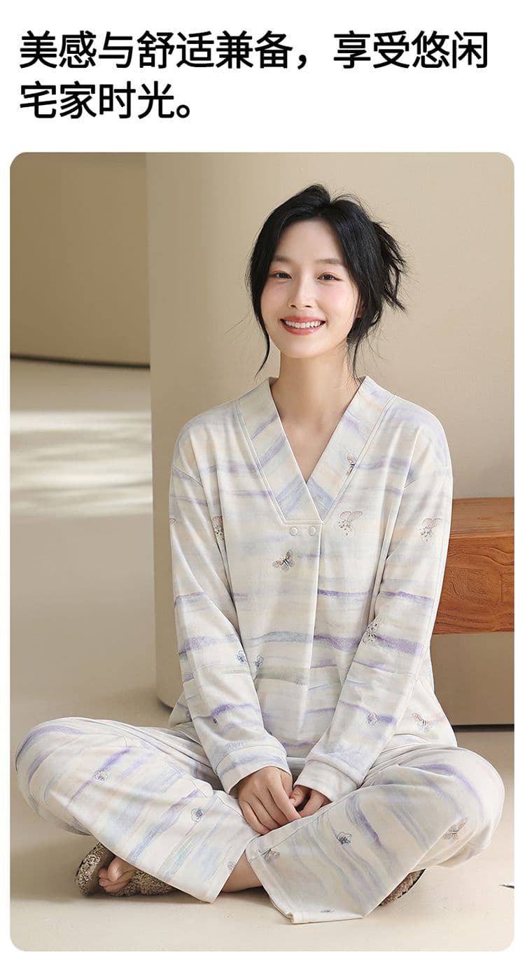100 순면 임산부 달 서비스 사계절 웨어러블 출산 후 감금 수유 먹이주기 벨트 가슴 패드 잠옷 투피스 세트 상세 이미지 7
