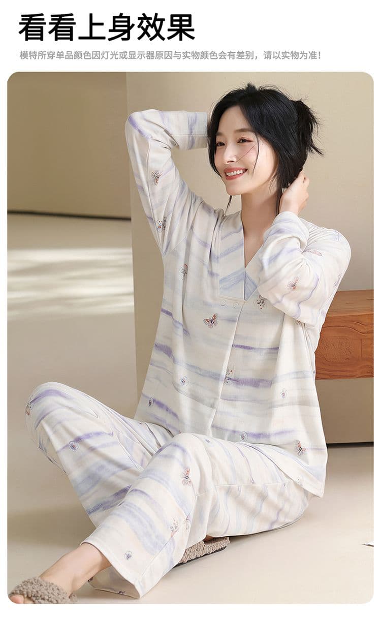 100 순면 임산부 달 서비스 사계절 웨어러블 출산 후 감금 수유 먹이주기 벨트 가슴 패드 잠옷 투피스 세트 상세 이미지 14