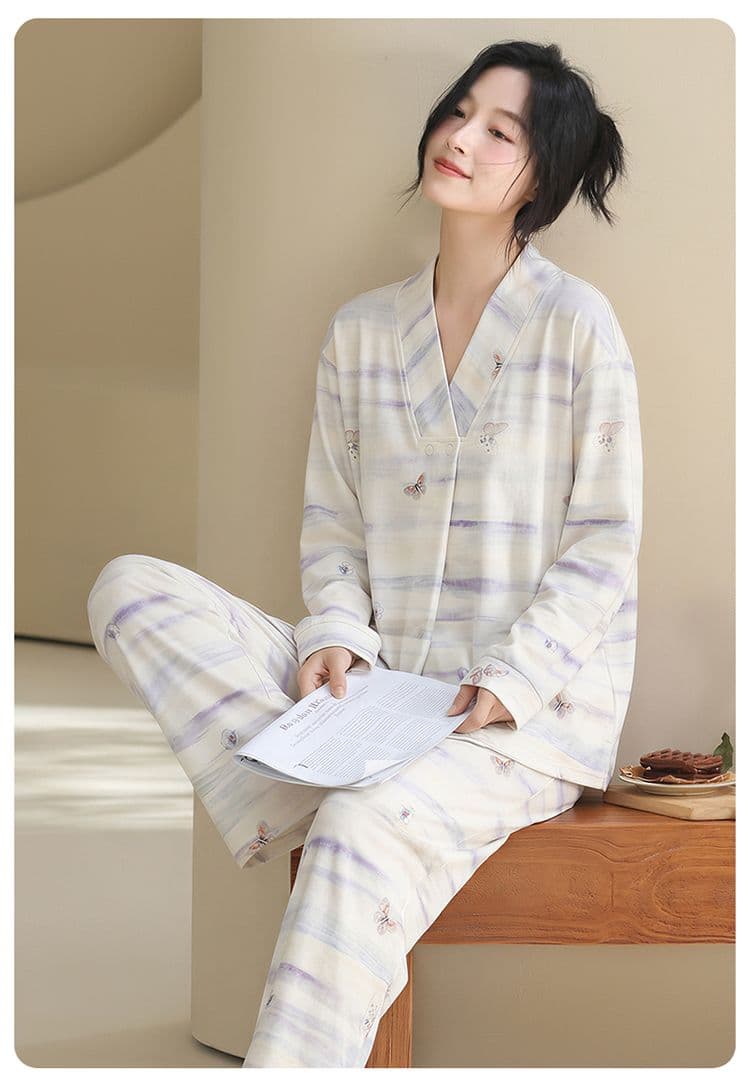 100 순면 임산부 달 서비스 사계절 웨어러블 출산 후 감금 수유 먹이주기 벨트 가슴 패드 잠옷 투피스 세트 상세 이미지 16