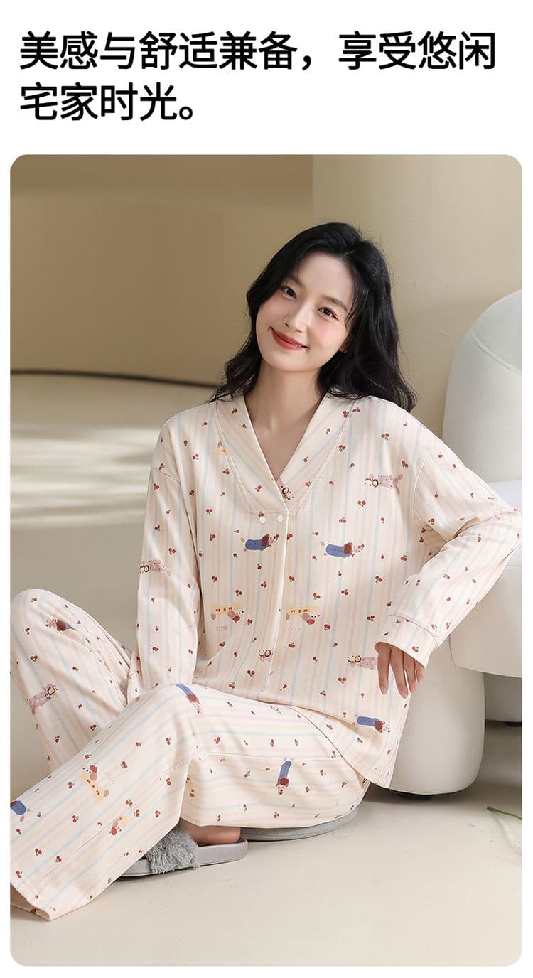 100 순면 임산부 달 서비스 사계절 웨어러블 출산 후 감금 수유 먹이주기 벨트 가슴 패드 잠옷 투피스 세트 상세 이미지 7