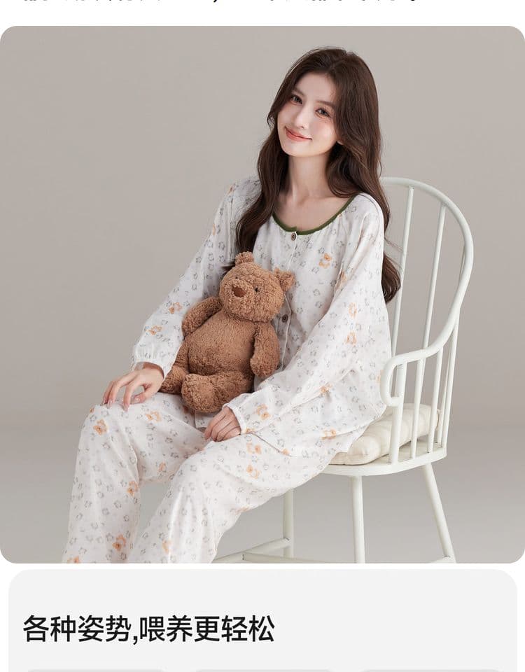 순면 임산부 달 서비스 사계절 웨어러블 출산 후 감금 수유 먹이주기 벨트 가슴 패드 잠옷 투피스 세트 상세 이미지 16