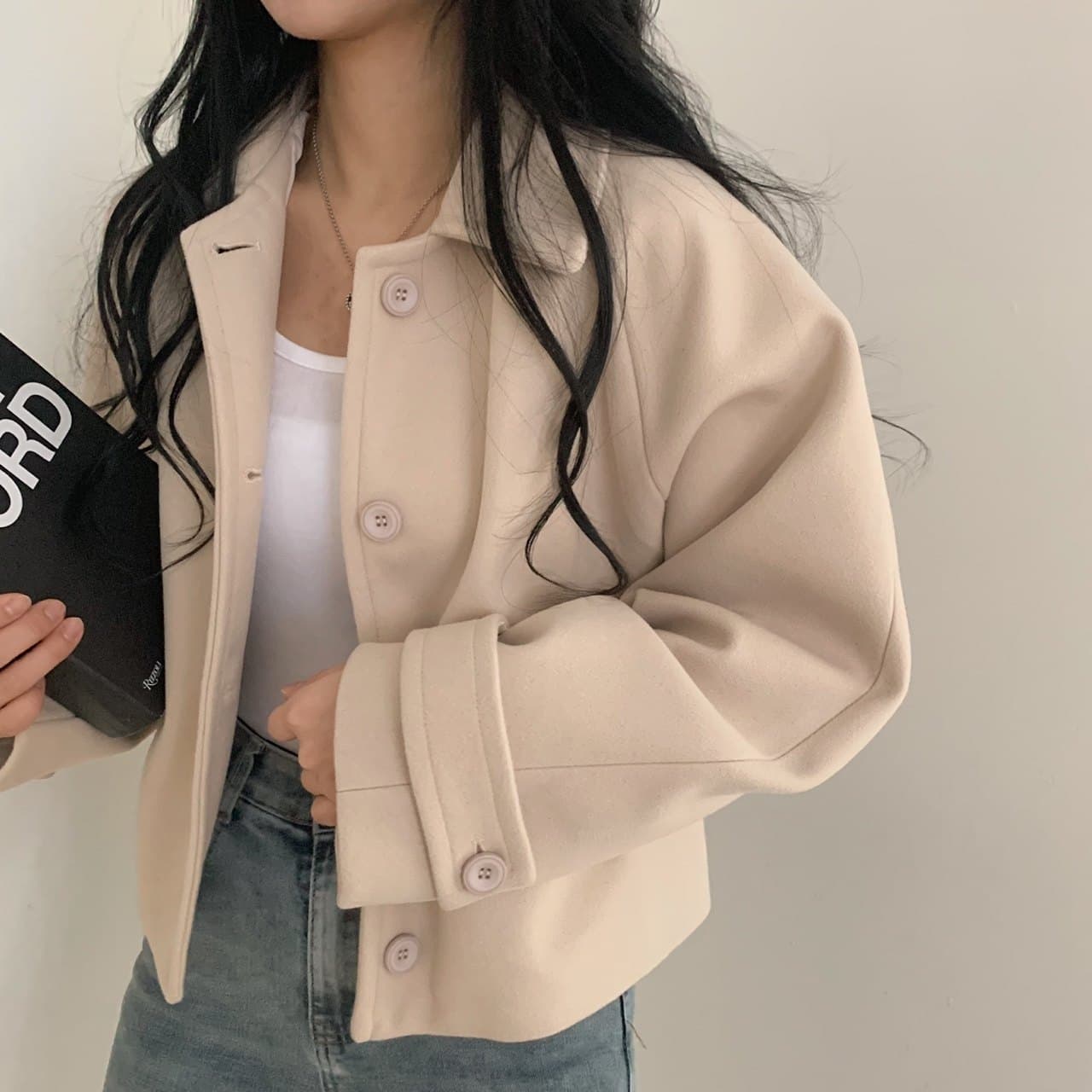 부드러운 바람 양면 양모 모직 쇼트 스타일 맨위 가을 겨울 새로운 품격 루즈핏 디스플레이 흰 머리카락 외부 여성 세트 상세 이미지 2