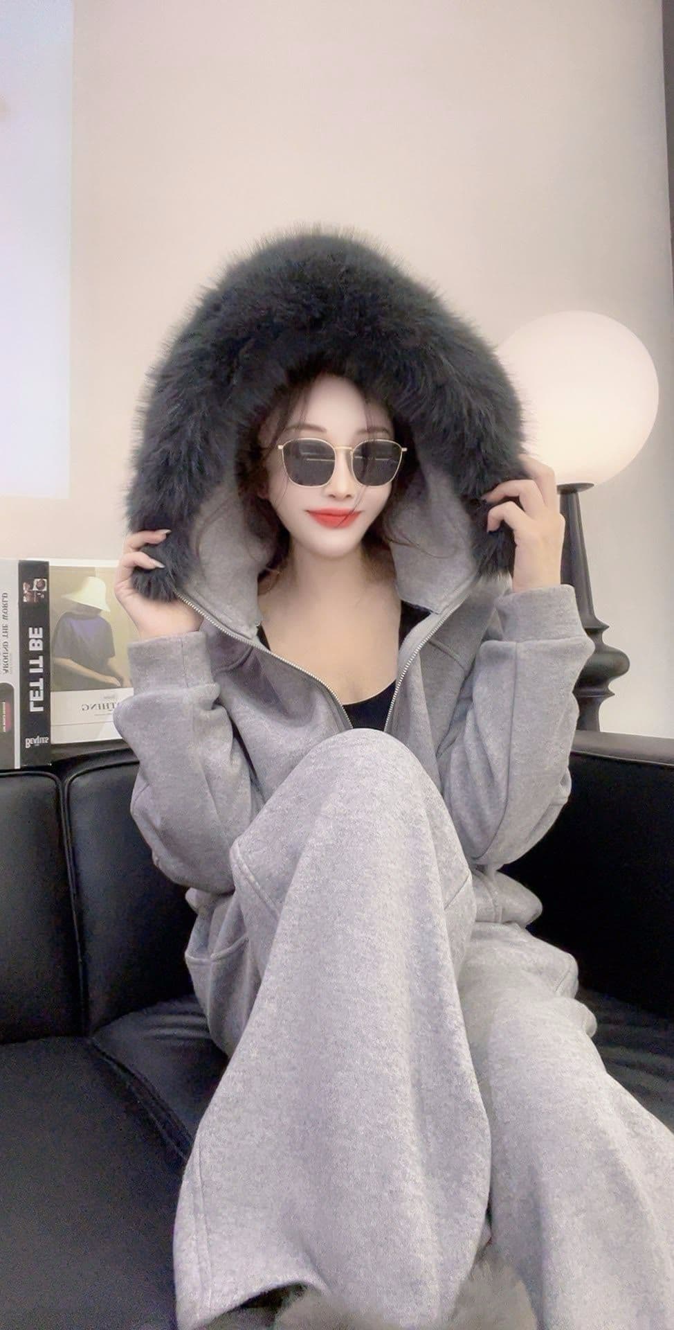 순수한 Mianhua 면 복잡한 슈퍼 부드러운 유럽 역 가을 새로운 한국 스타일 루즈핏 모피 칼라 지퍼 재킷 긴 바지 세트 상세 이미지 4