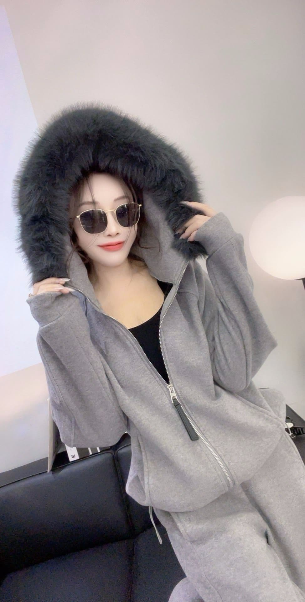 순수한 Mianhua 면 복잡한 슈퍼 부드러운 유럽 역 가을 새로운 한국 스타일 루즈핏 모피 칼라 지퍼 재킷 긴 바지 세트 상세 이미지 5