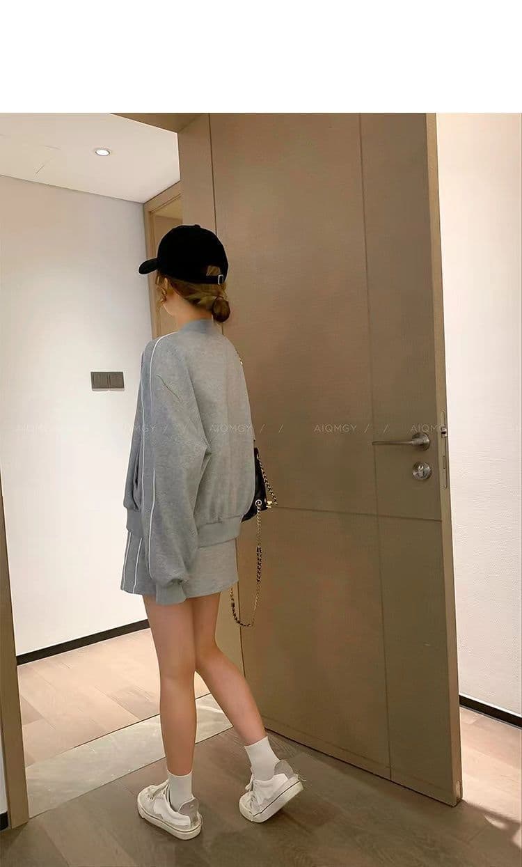 패션 캐주얼 스포츠 슈트 여성 가을 의상 고급 센스 지퍼 후드티 오픈 가디건 반신 스커트 외국 가스 연령 감소 투피스 세트 상세 이미지 9