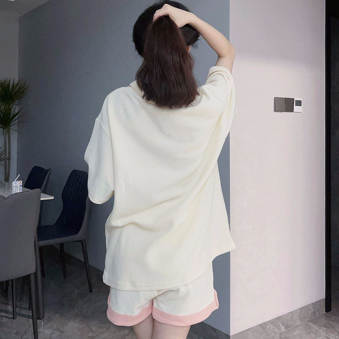 6535 Mianhua 남편 그리드 원본 수건 자수 원본 것 도파민 소녀 귀여운 서비스 세트 투피스 세트 이미지 5