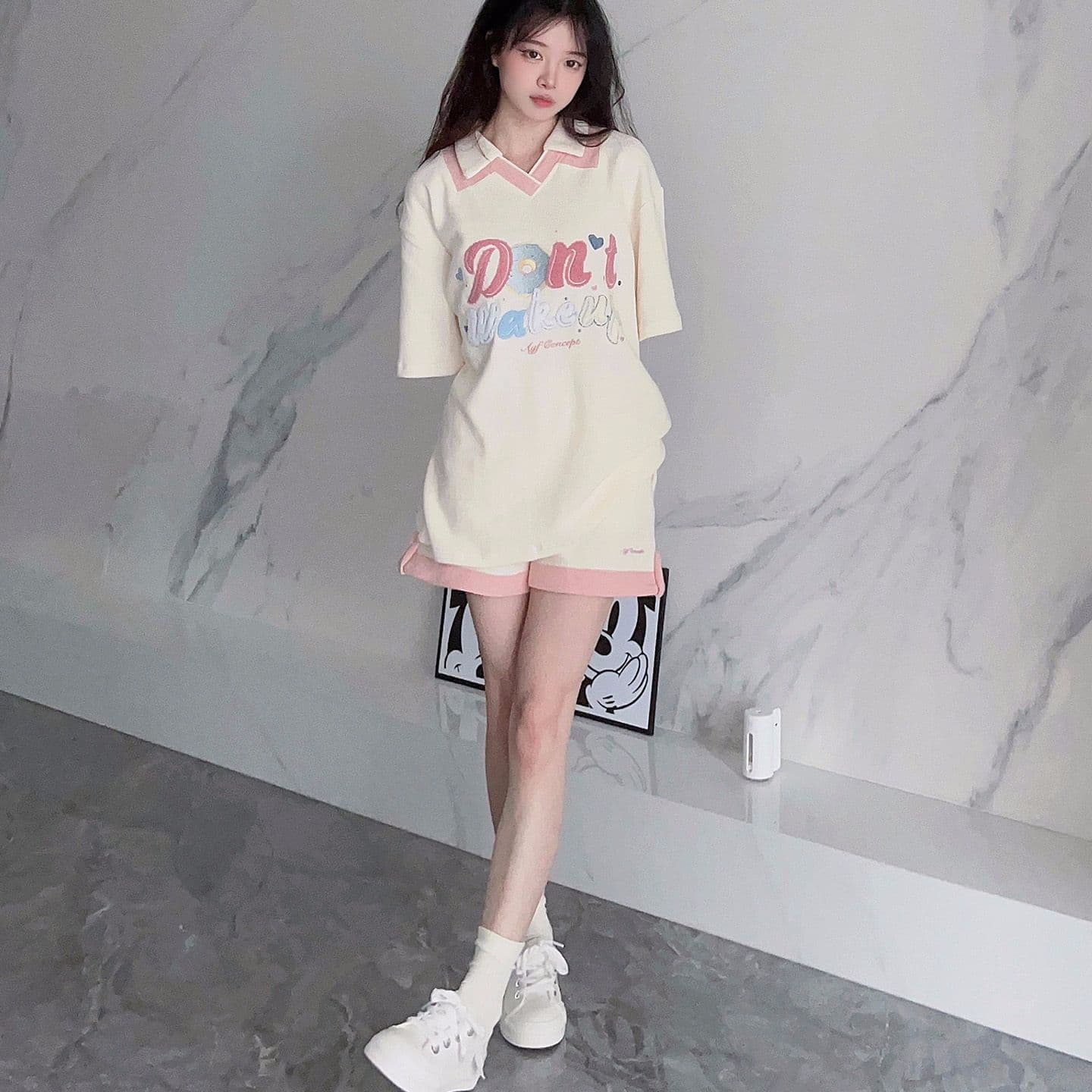 6535 Mianhua 남편 그리드 원본 수건 자수 원본 것 도파민 소녀 귀여운 서비스 세트 투피스 세트 이미지 3