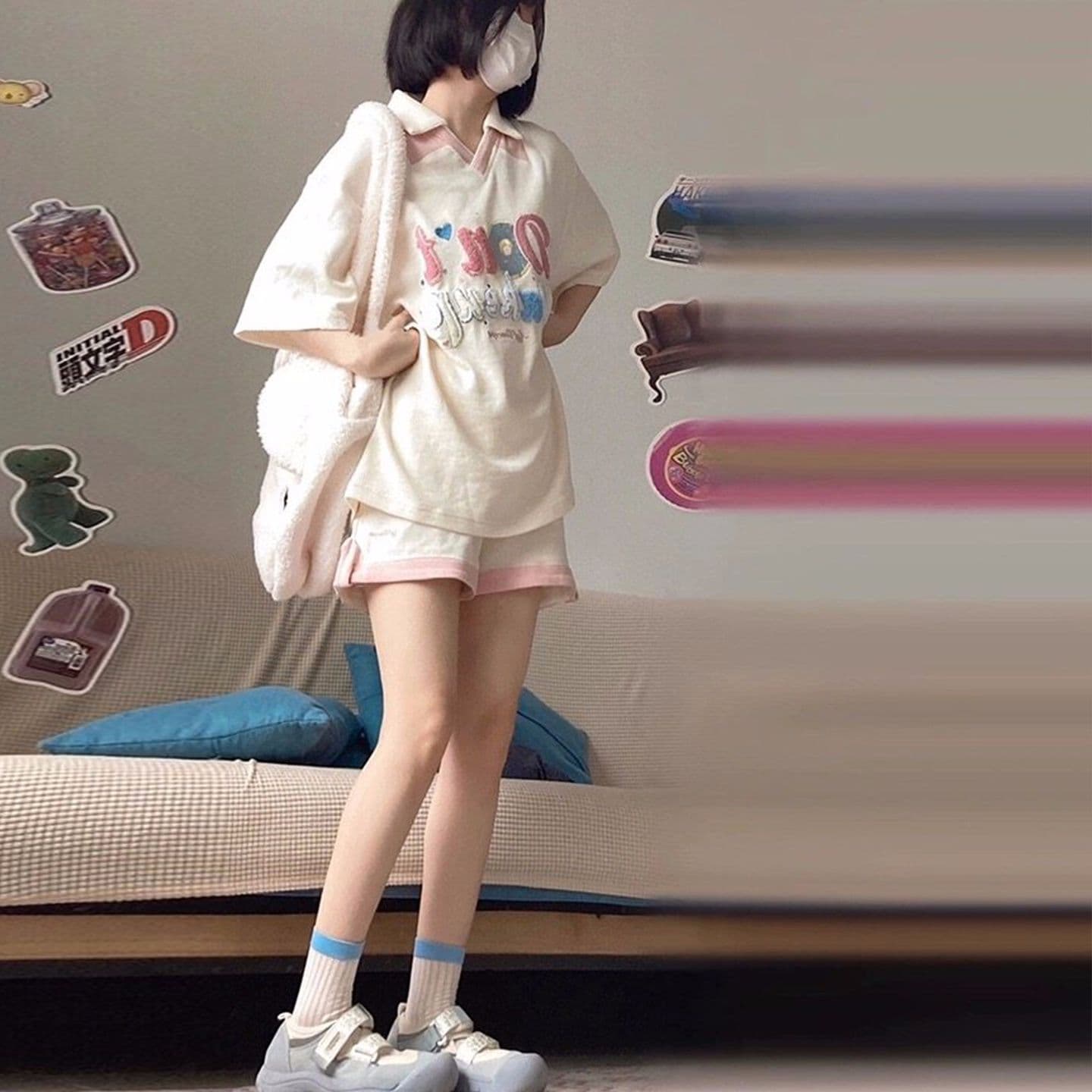6535 Mianhua 남편 그리드 원본 수건 자수 원본 것 도파민 소녀 귀여운 서비스 세트 투피스 세트 이미지 2