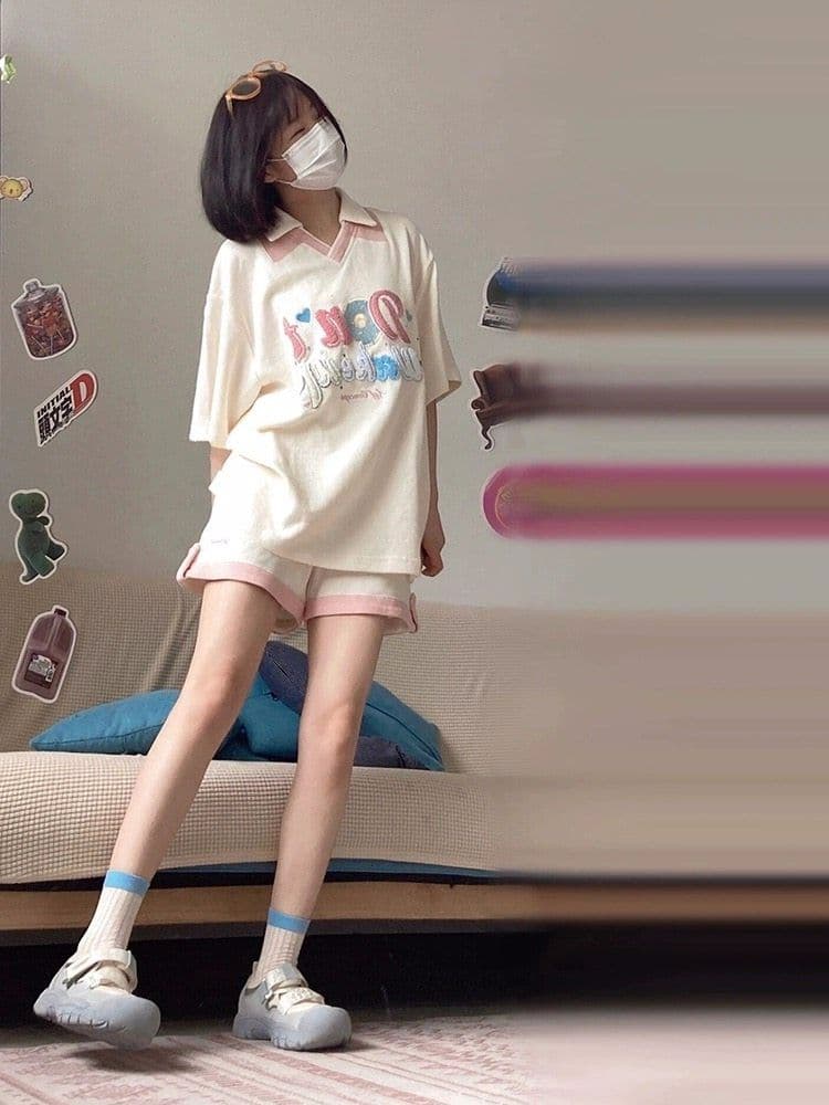 6535 Mianhua 남편 그리드 원본 수건 자수 원본 것 도파민 소녀 귀여운 서비스 세트 투피스 세트 상세 이미지 3